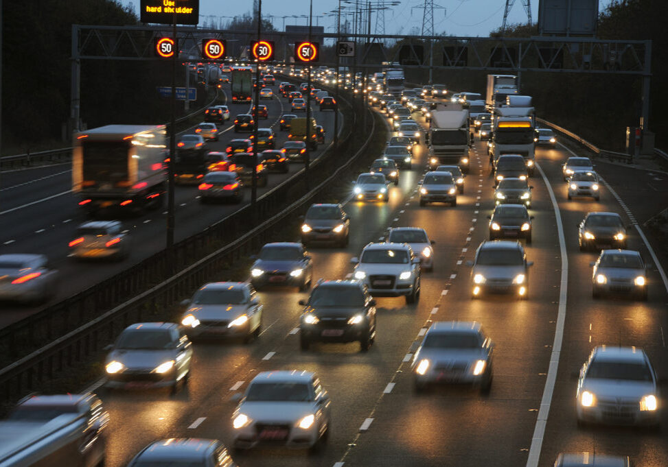 Rush Hour Traffic on the M6 Motorway, Walsall, West Midlands,UK,2014.